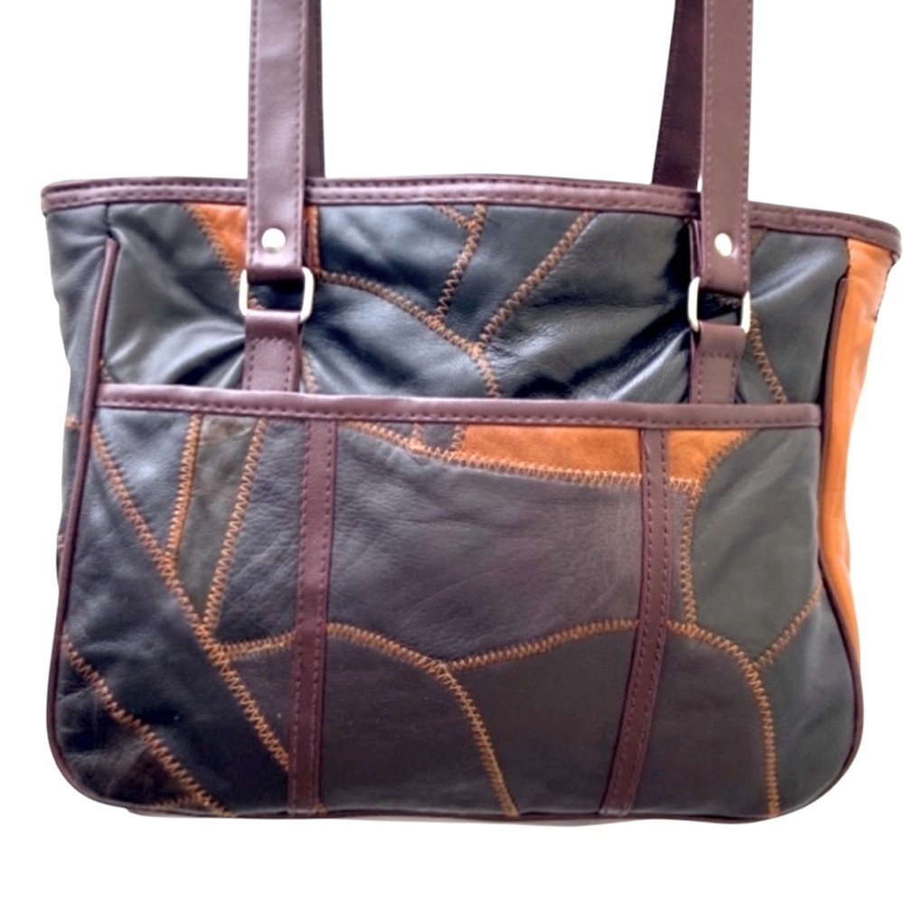 Women’s 90’s Pebbled Leather Patchwork Bag with Matching Coin Purse